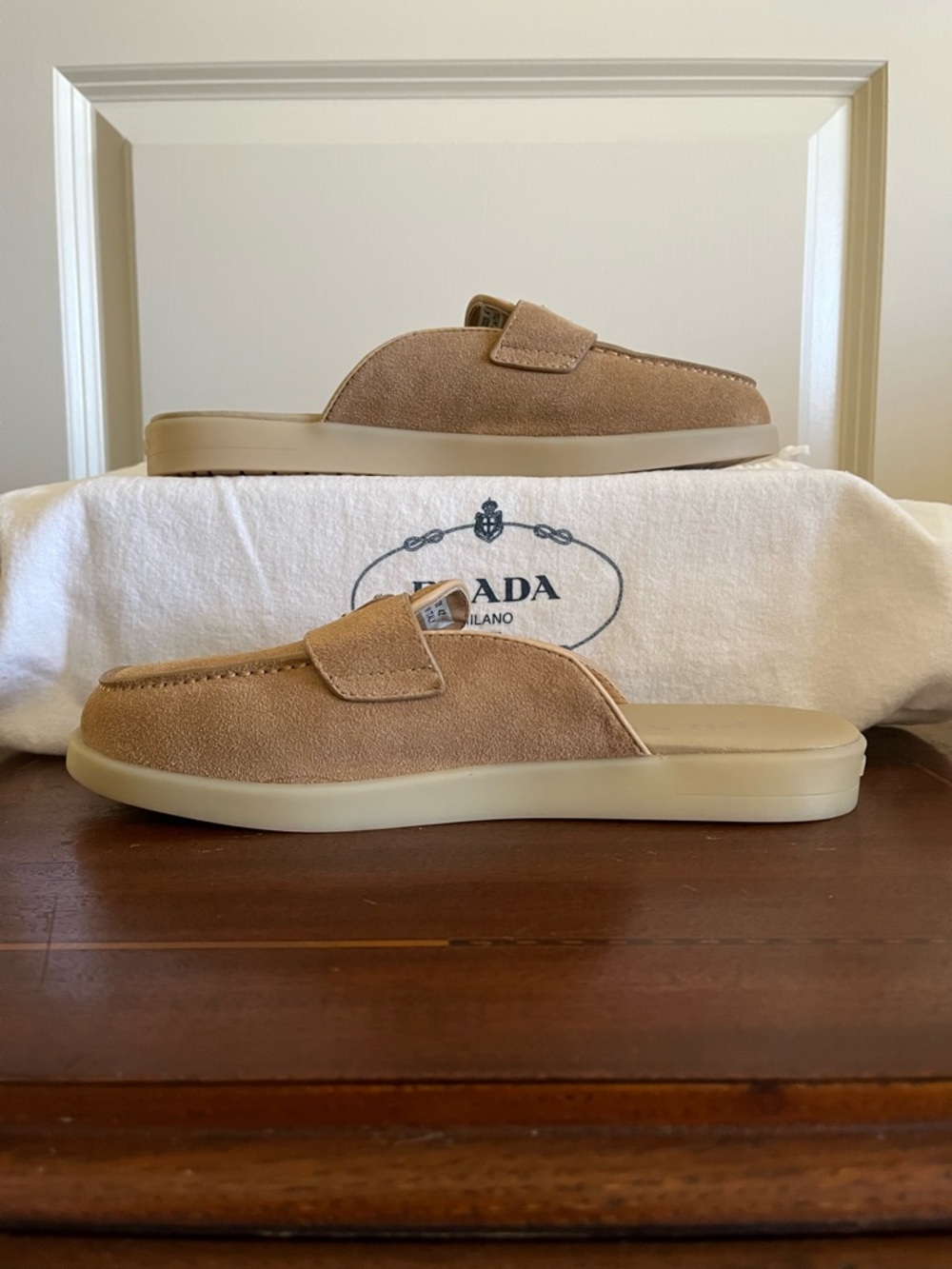 NWOT - Suede Loafer Mules with Prada Logo - 42 IT / U.S. 11.5-12 Wide Women's - Picture 4 of 9